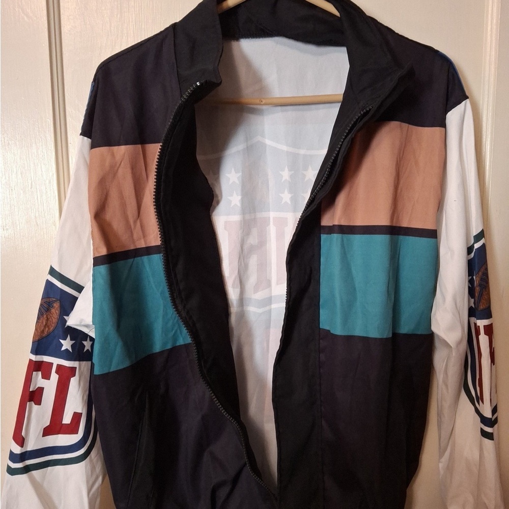 NFL Black Teal White Colorblock Windbreaker